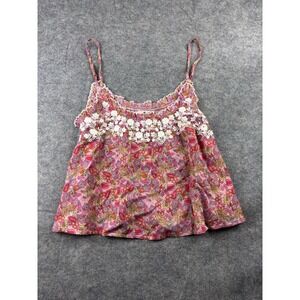 Natural Life Womans Size M Embroidered Top Hippie Boho Floral Coastal Tank NWT